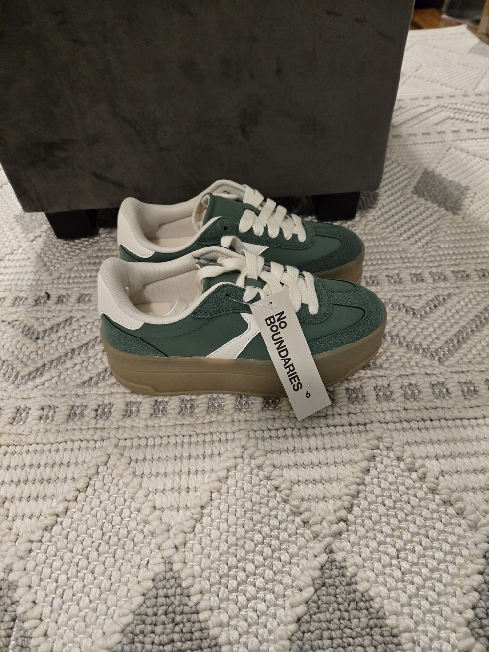 No Boundaries Green and White Platform Sneakers